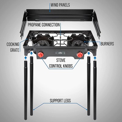 Hike Crew Black Cast Iron Double Burner Gas Camping Stove