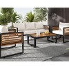 Outdoor 4-Pieces Sofa Set, Garden Sofa Set with Acacia Wood Tabletop Coffee Table, Sofas with Metal Frame and Removable Cushions–Cuddlewood - 3 of 4