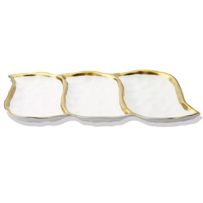 Classic Touch White Porcelain Relish Dish with Gold Rim - 14.5"L x 7"W x 1.25"H
