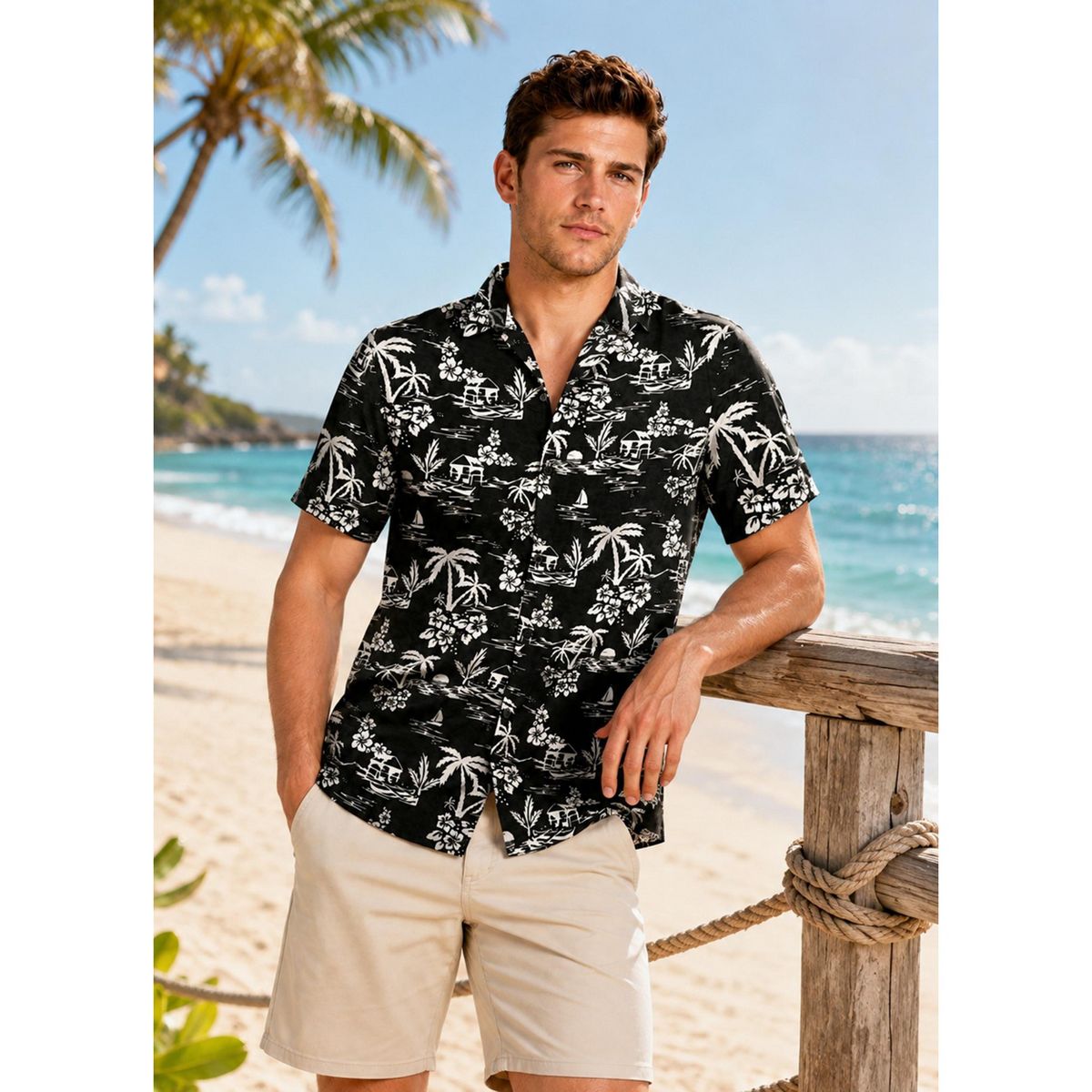 LA LEELA Men's Hawaiian Shirt Luau Vacation Summer 3X-Large Black Beach - thumbnail 3