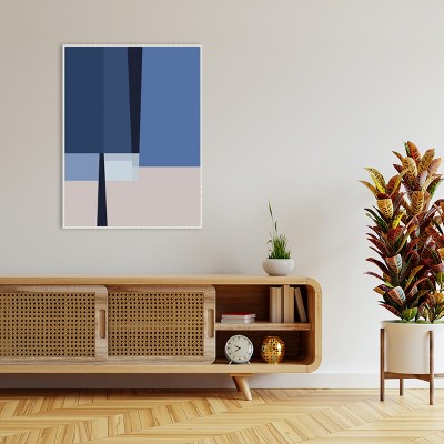 Blue Lines Abstract Canvas Art with White Floater Frame