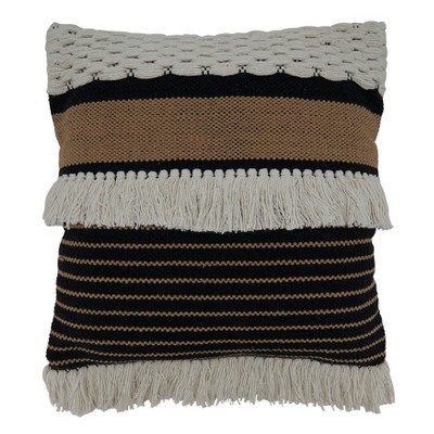Saro Lifestyle Fringe Woven  Decorative Pillow Cover, Black/White, 20"
