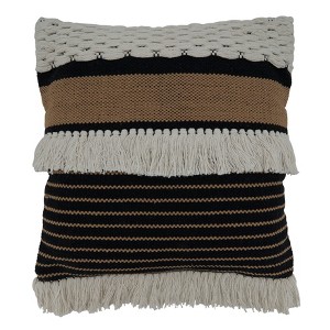 Saro Lifestyle Fringe Woven  Decorative Pillow Cover, Black/White, 20" - 1 of 3