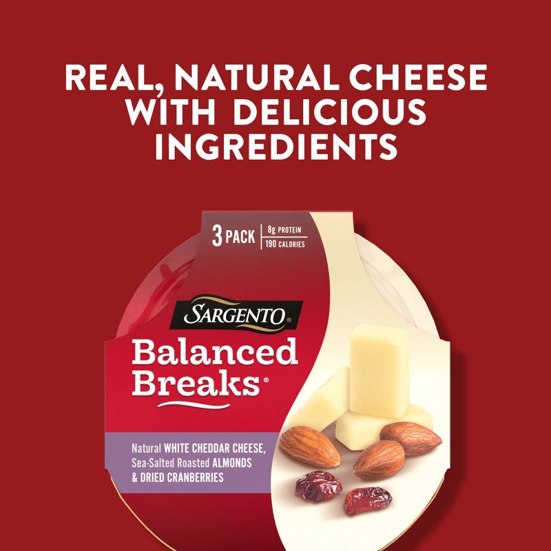Sargento Balanced Breaks Natural White Cheddar, Sea-Salted Roasted Almonds &#38; Dried Cranberries - 4.5oz/3ct, 6 of 11