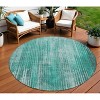 Teal Blue Aqua And Gray Striped Washable Indoor Outdoor Area Rug - 2 of 4