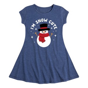 Girls' - Instant Message - I'm Snow Cute Christmas Fit & Flair Cap Sleeve Graphic Dress - 1 of 4