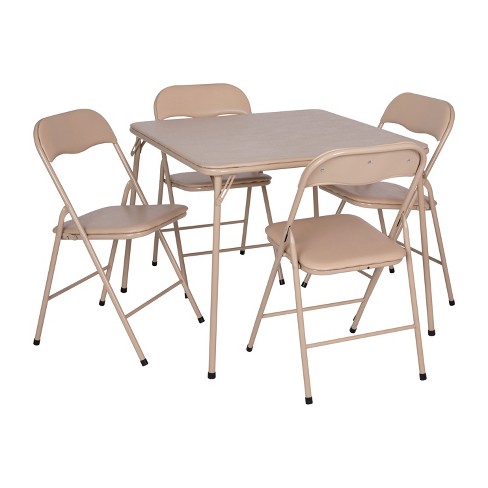 Flash Furniture 5 Piece Tan Folding Card Table and Chair Set