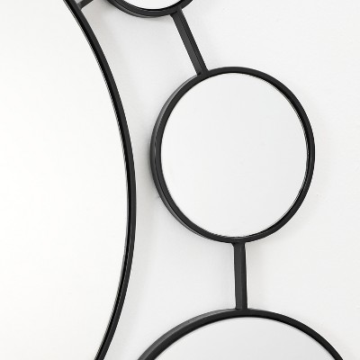 LuxenHome Black Metal Frame Round Wall Mirror with Small Mirrors