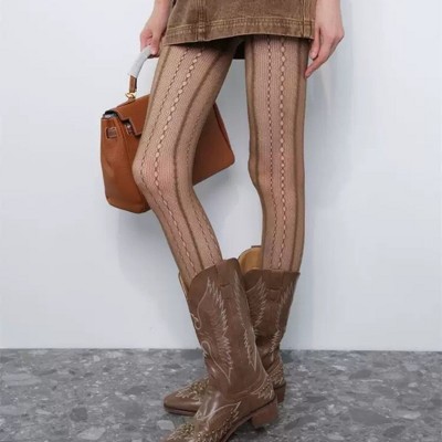 Anna-Kaci Women's 2-Pack Sheer Patterned Hosiery with Stretch Fishnet Design and Vertical Stripe Detailing - image 2