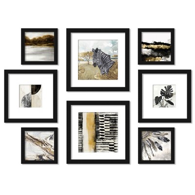 (Set of 8) Americanflat Gold + Neutral Nature Framed Gallery Wall Art Set