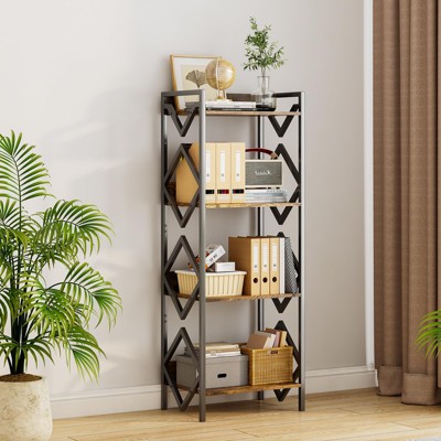 Infurnic Nightstands Prismatic 4-Layer Shelf, 4 Tier Wire Shelving, Metal Frame Rustic, Simple Design, Black, 15.7"*11.8"*46.4"
