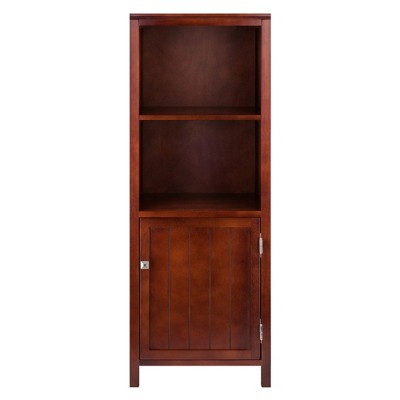 Walnut Brown Transitional Office Cupboard with Shelves and Door