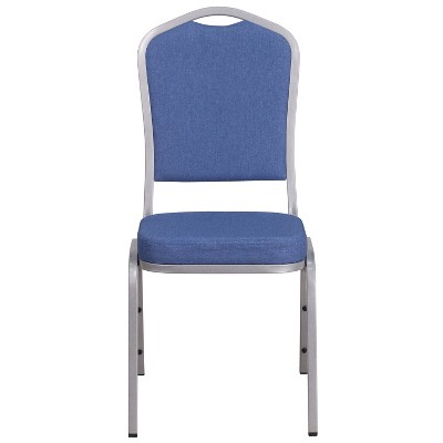 Blue Fabric Silver Frame Armless Stacking Dining Chair