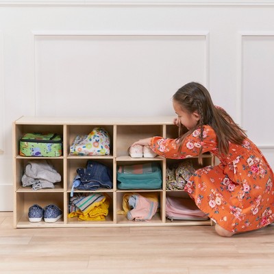 Natural Birch 12-Cubby Tray Storage Cabinet