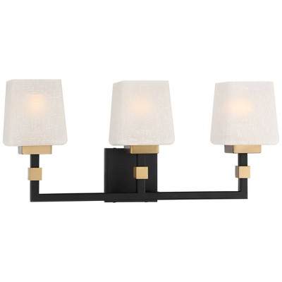 Beauregard 28" Modern Black and Gold Wall Light with Linen Glass Shades