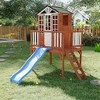GustoWave Kids Outdoor Playhouse with Slide, 2 Story Wooden Playhouse with Climbing Wall, Elevated Cedar Wooden Kids Playhouse - 2 of 4