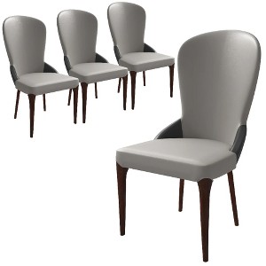 LeisureMod Havana Modern Leather Dining Chair – High Back Side Chair with Curved Backrest and Rubberwood Legs for Kitchen and Dining Room Set of 4 - 1 of 4