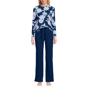 Lands' End Women's Petite Knit 2 Piece Pajama Set - Long Sleeve Top and Pants - 1 of 4