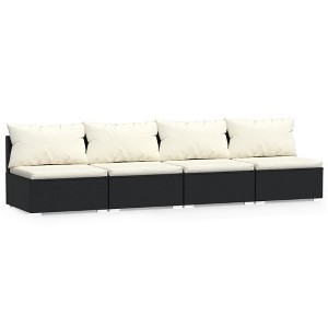 vidaXL Black Patio Furniture Poly Rattan - Cream Cushions -4 Seats - 1 of 4