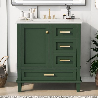 30" Solid Wood Frame Bathroom Vanity with Sink Combo Set, a Soft Closing Door and 3 Drawers