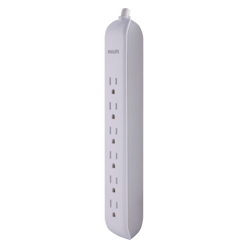 Philips 6-Outlet Surge Protector with 4ft Extension Cord, White, 3 of 11