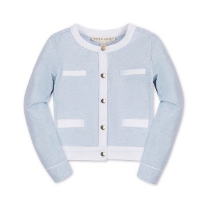 Hope & Henry Girls' Organic French Terry Contrast Trim Cardigan, Kids - 1 of 4