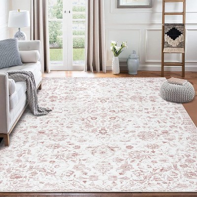 Acekool 10x13 Vintage Medallion Washable Area Rug, Extra Large Non-Slip Distressed Floral Carpet, Stain Resistant for Living Room, Bedroom, Grey