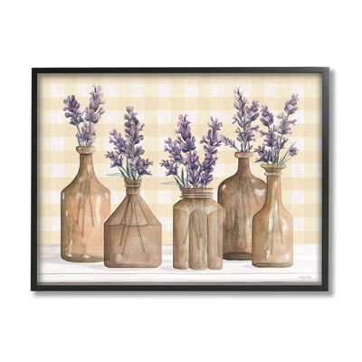 Stupell Industries Country Gingham Lavender Sprigs Framed Giclee