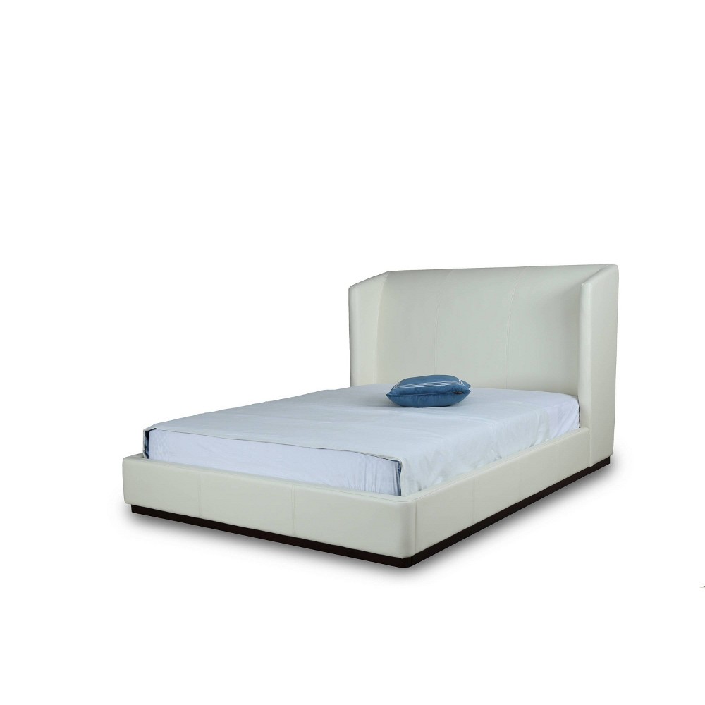 Photos - Bed Manhattan Comfort Queen Lenyx Upholstered  Cream: Faux Leather, Platform, No Box Spring Needed