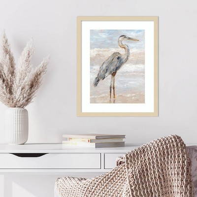 Beach Heron I Framed Giclee Print in Svelte Natural