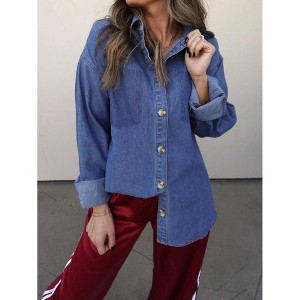 Women's Denim Contrasting Button Down Shirt - Mimosa - 1 of 3