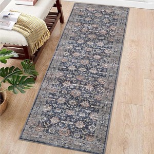 Washable Hallway Runner Rug, Ultra-Thin Non-Slip Low-Pile Vintage Indoor Carpet for Kitchen, Laundry, Bedside Accent - 1 of 4