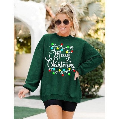 Clearlove Christmas Sweatshirt Merry Bright Christmas T-Shirt Long Sleeve Lightweight Holiday Pullover Tops