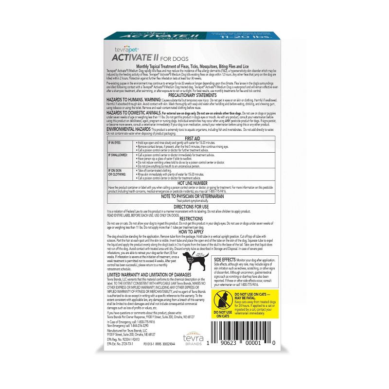 Tevra Pet Activate II Flea and Tick Treatment for Dogs - 4 Doses, 3 of 7