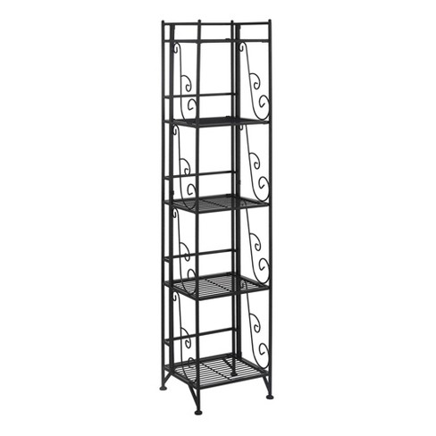 57.5 Extra Storage 5 Tier Folding Metal Shelf with Scroll Design Black -  Breighton Home