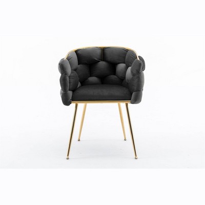 GustoWave 28'' Velvet Accent Chair with Gold Legs, Leisure Velvet Single Sofa Chair, Lazy Person Household Dresser Stool, Black