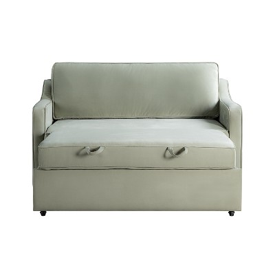 Sage Green Velvet Full Sleeper Loveseat with Wood Legs