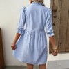 Womens Striped Shirt Dresses Casual Button Down Collared Tunic Blouse Mini Dress Loose Fit 3/4 Sleeve Patchwork Dress - 3 of 4