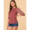 Allegra K Women's Retro Solid Color Blouse Semi Sheer Mesh Puff Sleeve Top - 4 of 4