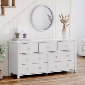 Dresser for Bedroom, Modern Wide Drawer Dresser with Storage, Wooden Closet Dressers Chest of Drawers Freestanding White - 1 of 4