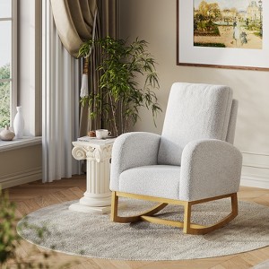 Modern Nursery Rocking Chair, Upholstered Glider Rocker with Side Pockets, Comfy Padded Accent Armchair, Recliner Chair for Living Room - 1 of 4