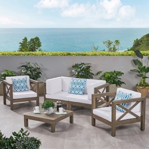 Christopher Knight Home Brava Outdoor Acacia Wood 4 Seater Chat Set with Cushions - 1 of 4