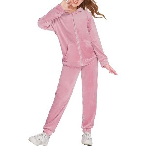 Arshiner 2 Piece Outfits for Girls Velour Tracksuit Hoodie and Jogger Set Sweatsuit Athletic Clothes Sets - 1 of 4