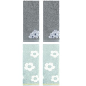 REGALWOVEN 4 Pcs Cute Floral Pattern Cotton Bathroom Soft Absorbent Hand Towel - 1 of 4
