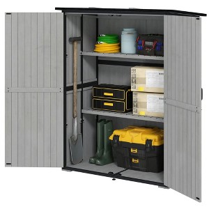 Resenkos Storage Garden Shed,Garden Sheds,Outdoor Garden Shed with Asphalt Roof, 2 Shelves, Lockable Doors and Adjustable Feet, Gray - 1 of 4