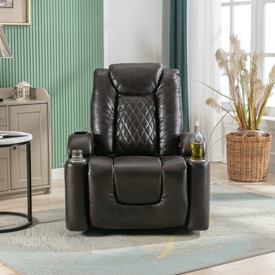 Black leather recliner best sale chair with cup holder