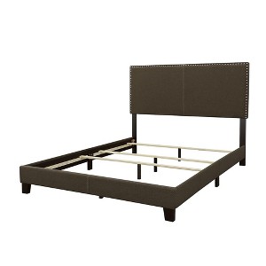 Twin Size Upholstered Platform Bed with Nailhead Trim for Bedroom - 1 of 4