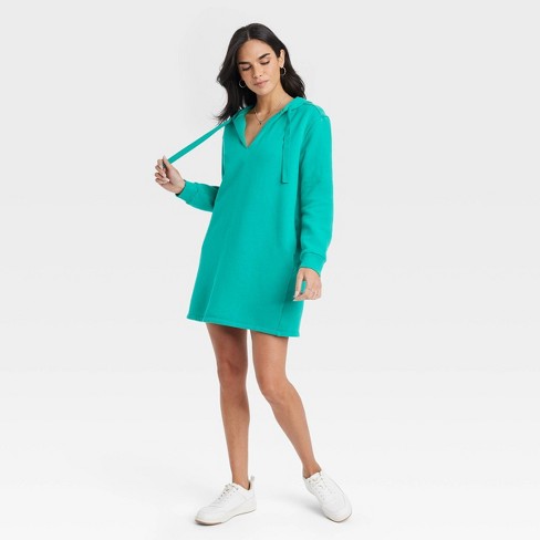 Women's Long Sleeve Mini Fleece Tunic Dress - Universal Thread™ Green XL