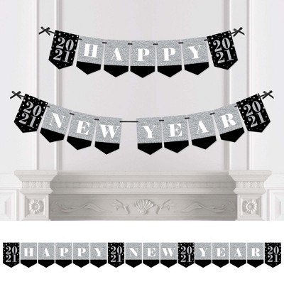 Big Dot of Happiness New Year's Eve - Silver - 2021 New Years Eve Party Bunting Banner - Silver Party Decorations - Happy New Year