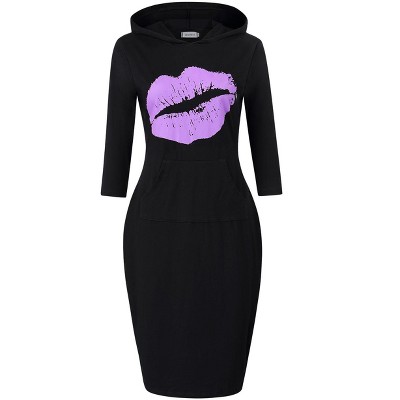 Women's Casual Midi Dress Pullover Hoodie Knee Length Slim Dress with Pocket